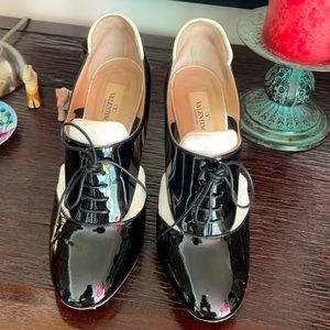 Valentino black patent leather with velvet heels